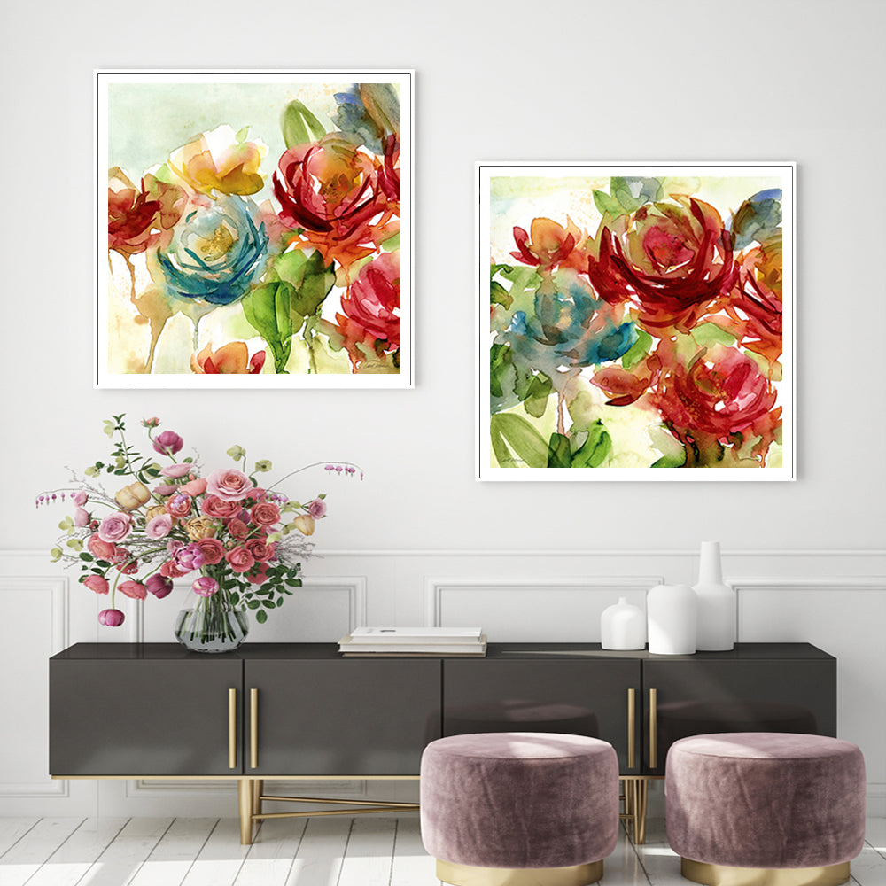 Wall Art 40cmx40cm Rosewater Garden By Carol Robinson 2 Sets White Frame Canvas