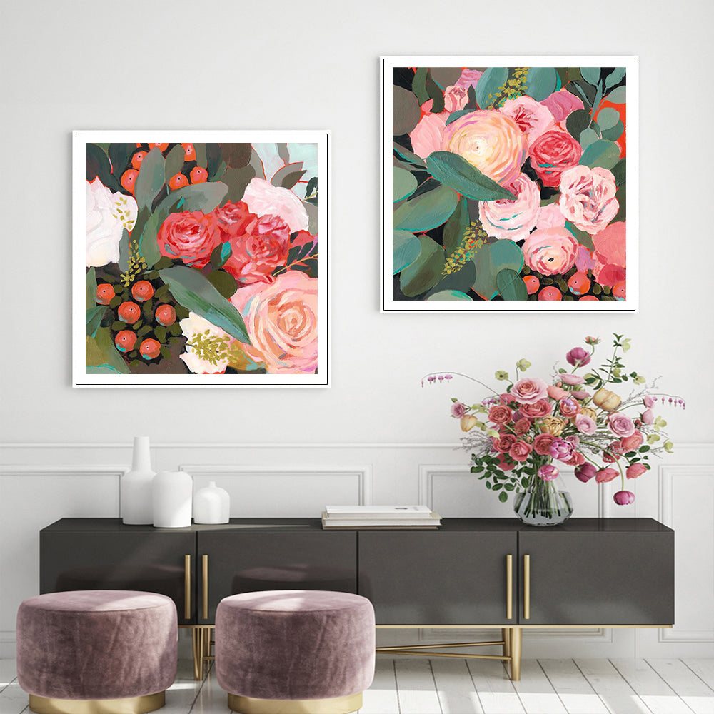 Wall Art 80cmx80cm Eucalyptus Bouquet 2 Sets White Frame Canvas