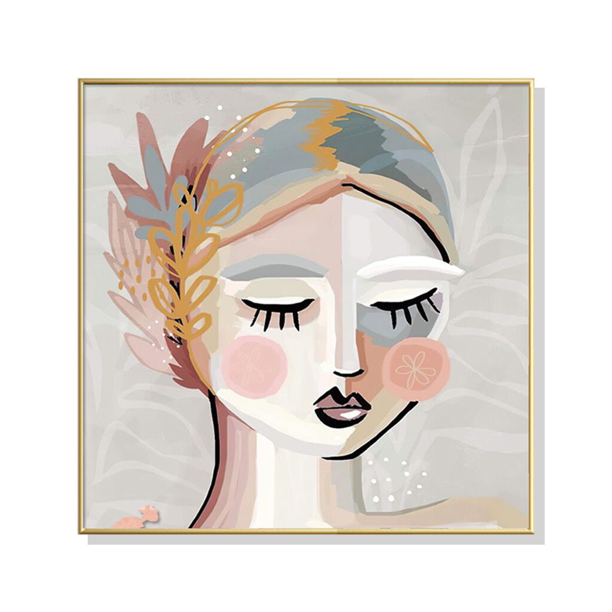 Wall Art 40cmx40cm Calm Girl Gold Frame Canvas