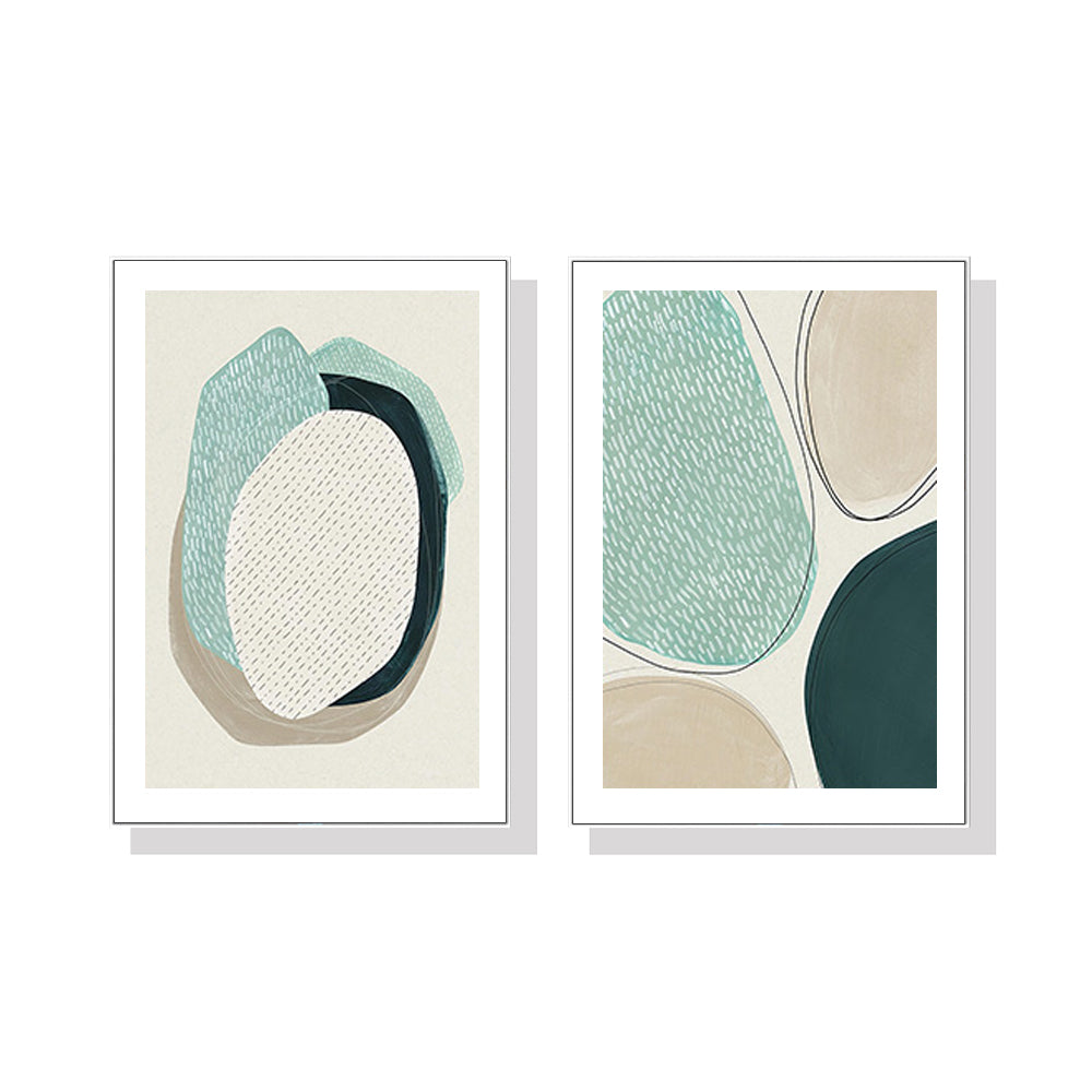 Wall Art 80cmx120cm Abstract Green Circle 2 Sets White Frame Canvas