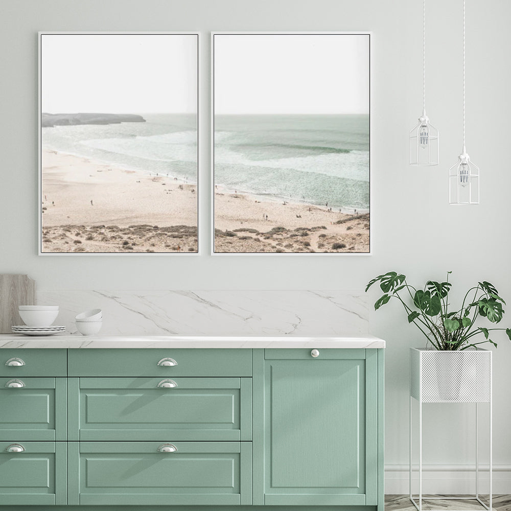 Wall Art 60cmx90cm Coastal Prints 2 Sets White Frame Canvas