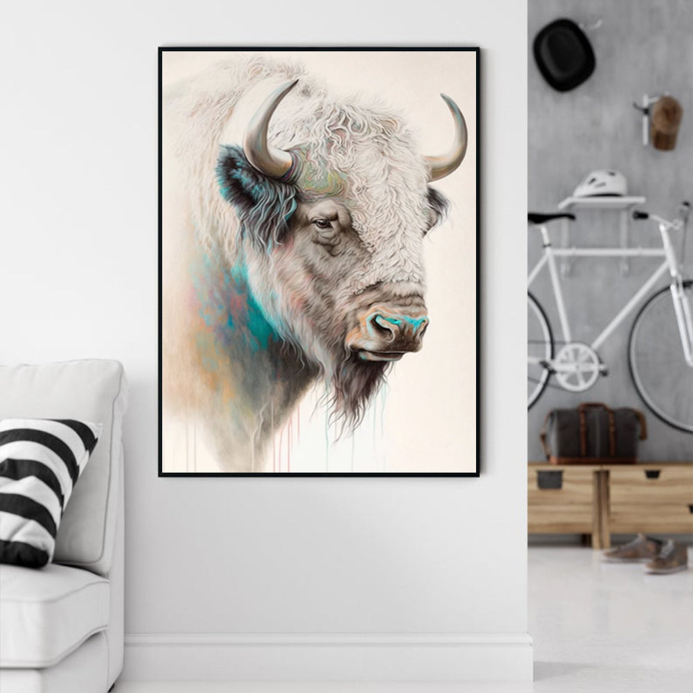 Wall Art 70cmx100cm Great White Buffalo Black Frame Canvas