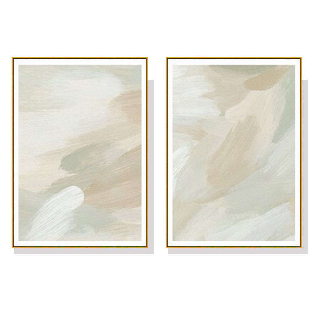 Wall Art 60cmx90cm Beige and Sage Green 2 Sets Gold Frame Canvas