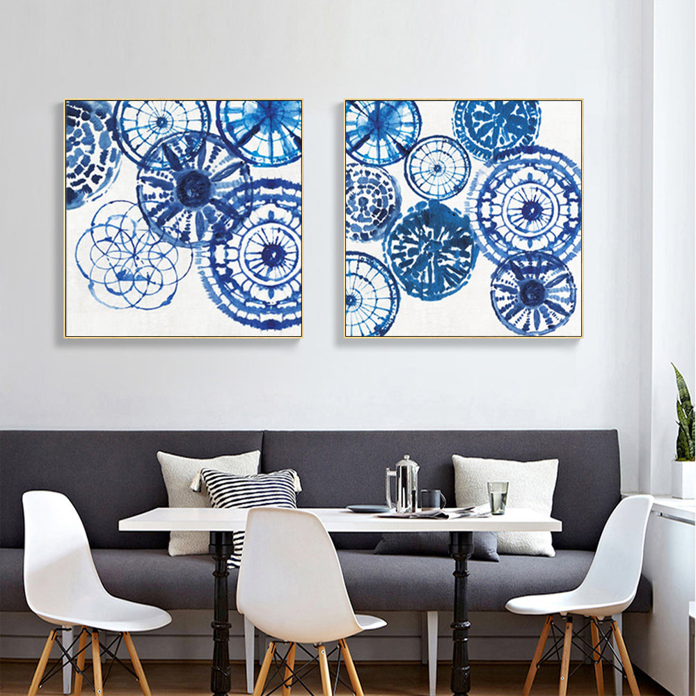 Wall Art 70cmx70cm Blue Day 2 Sets Gold Frame Canvas