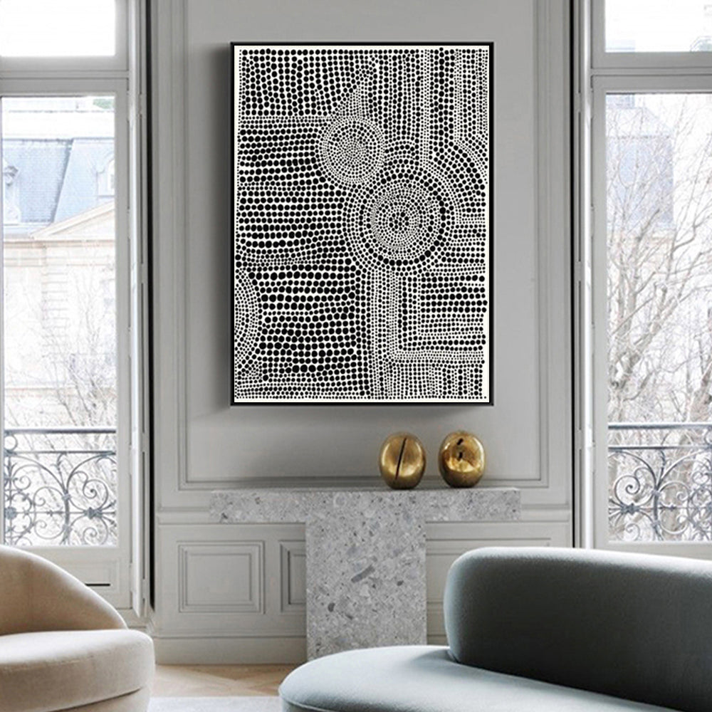 Wall Art 70cmx100cm Clustered Dots A Black Frame Canvas