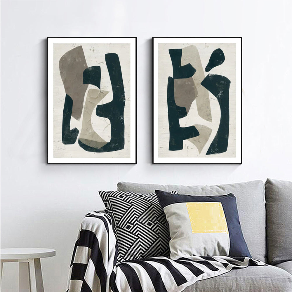 Wall Art 60cmx90cm Abstract Puzzle 2 Sets Black Frame Canvas