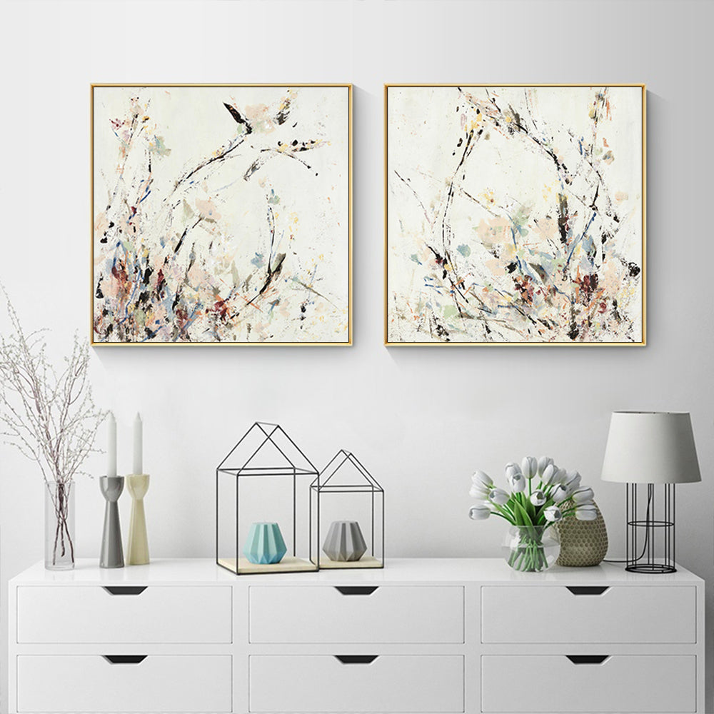 Wall Art 60cmx60cm Afternoon Walk 2 Sets Gold Frame Canvas