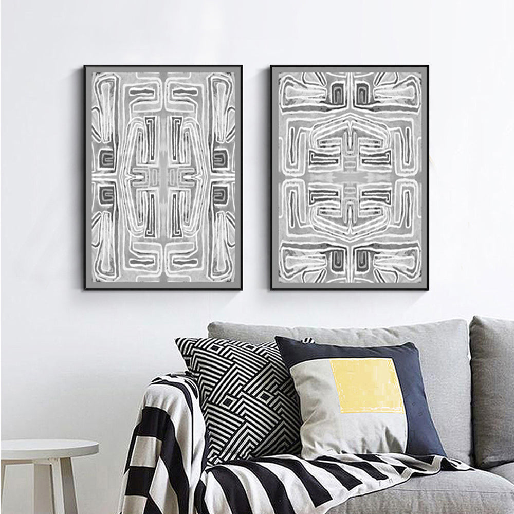 Wall Art 50cmx70cm Black White Pattern 2 Sets Black Frame Canvas