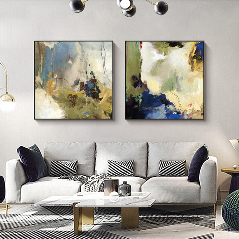 Wall Art 60cmx60cm Abstract Blue 2 Sets Black Frame Canvas