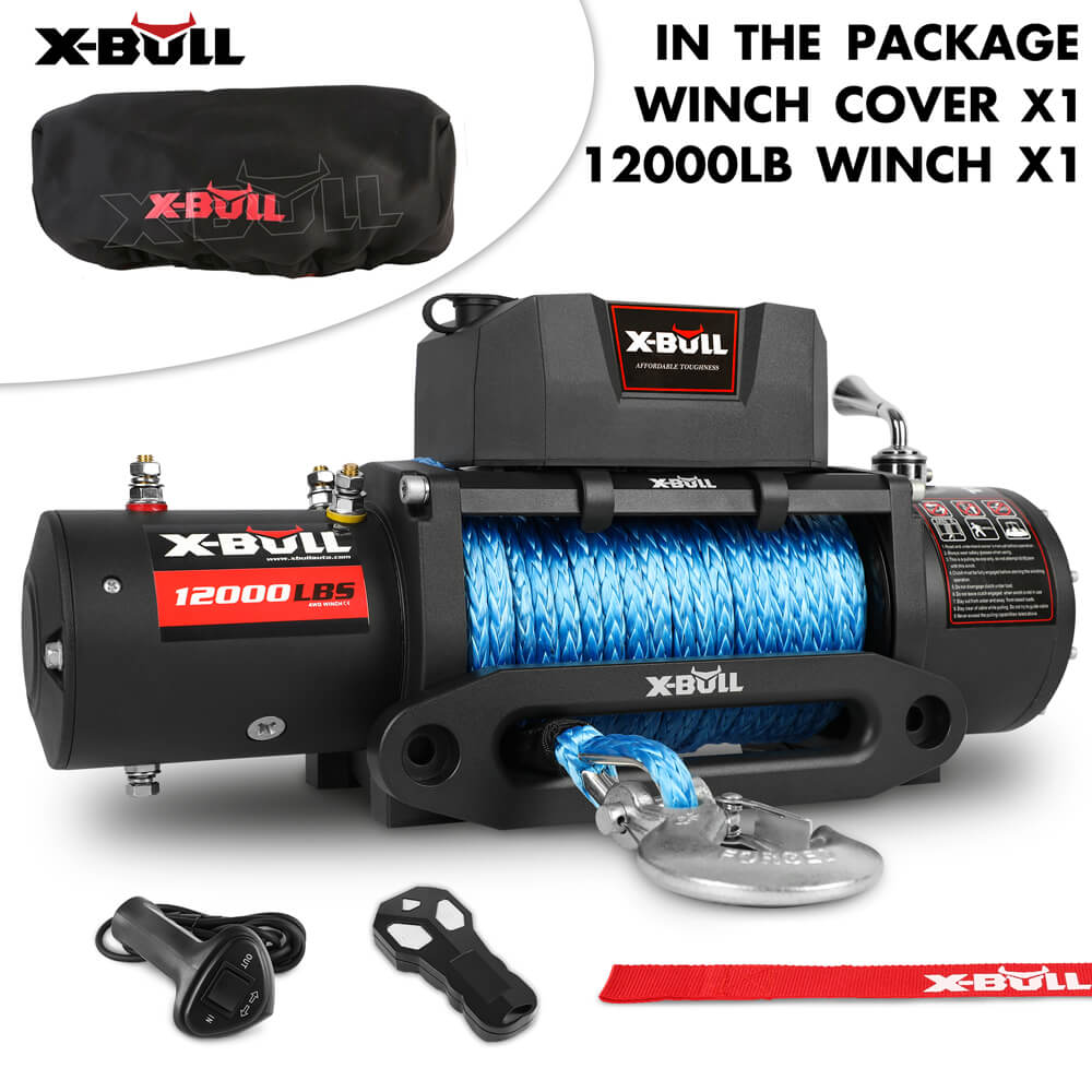 X-BULL 12V Electric Winch 12000LBS synthetic rope 4wd Jeep with winch cover