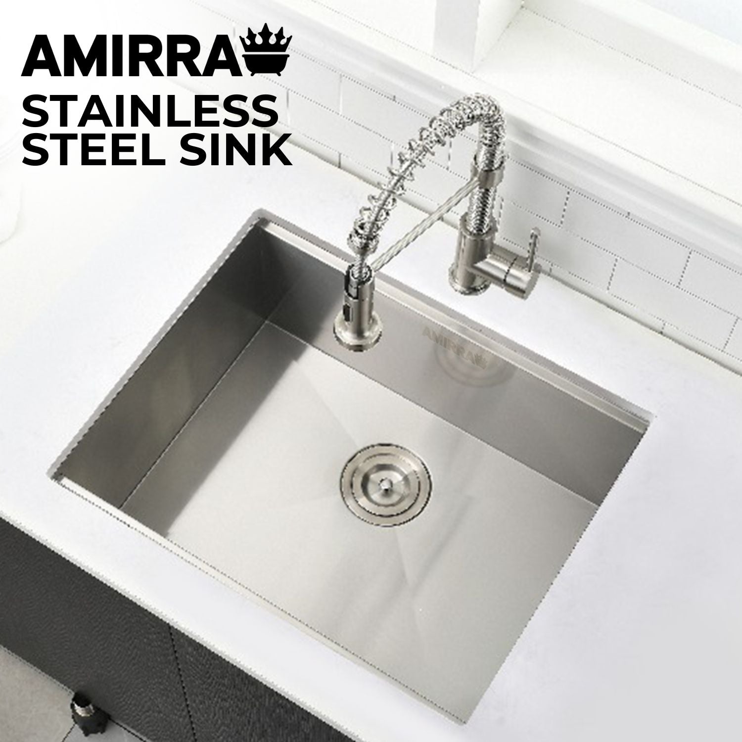 AMIRRA Kitchen Stainless Steel Sink 440mm x 340mm with Nano Coating (Silver Black) AMR-KS-103-LH