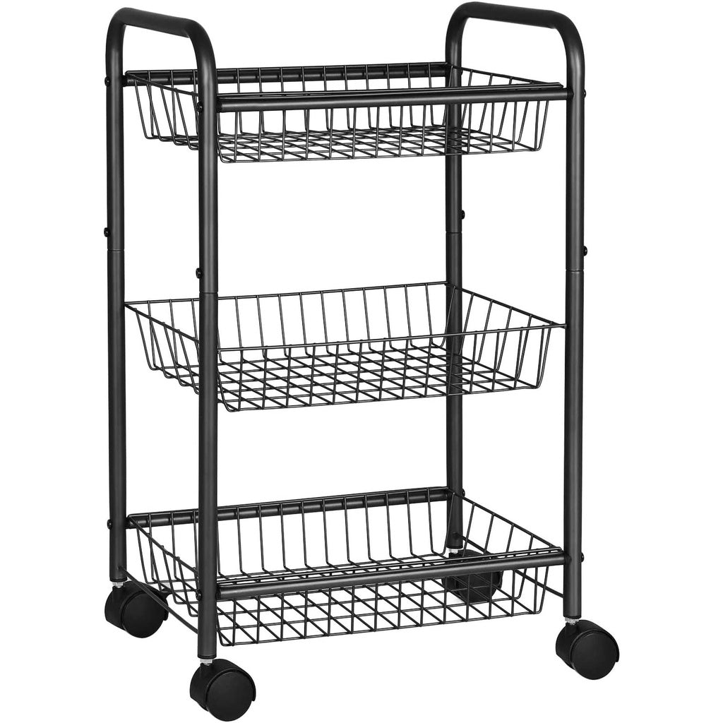 SONGMICS 3-Tier Metal Rolling Cart on Wheels with Removable Shelves Black