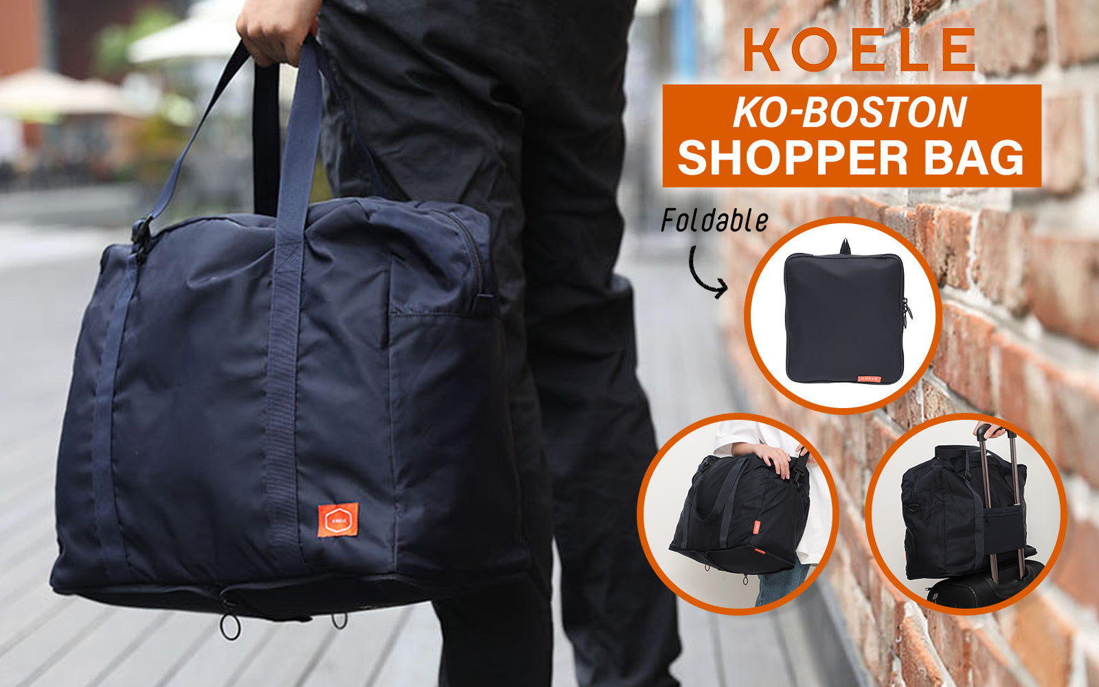 Shopper Bag Travel Duffle Bag Foldable Laptop Luggage Nylon KO-BOSTON NAVY