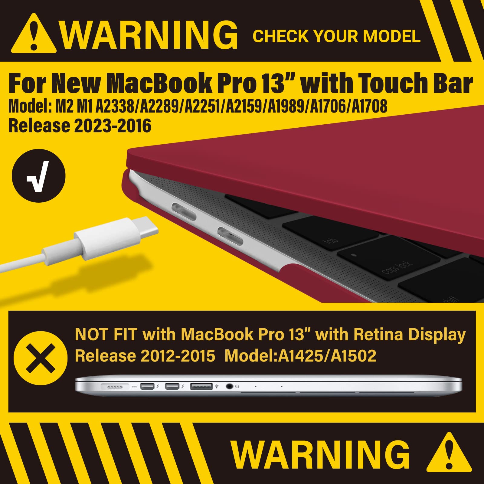 Wine Red MacBook Pro 13 Inch Case 2016-2023 M1 M2 A2338 A2289 A2251 A2159 Hard Shell Case Keyboard Cover