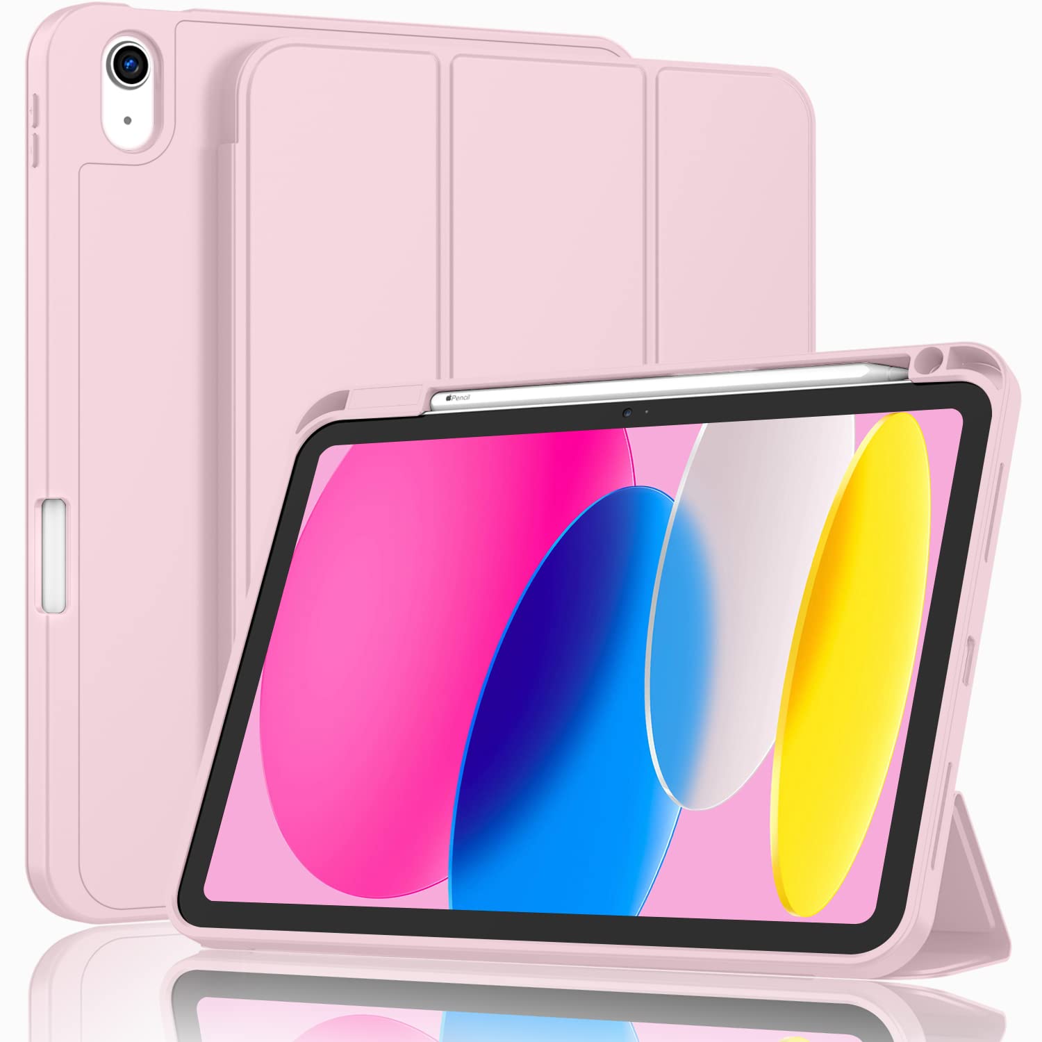 iPad 10th Case 10.9 Inch 2022 with Pencil Holder, Smart iPad Case with Soft TPU Auto Wake Sleep Pink