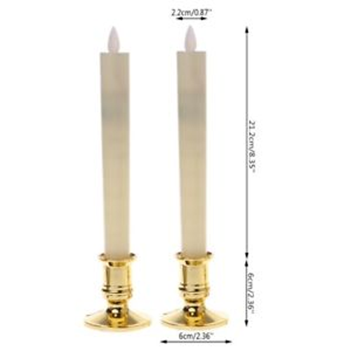 3 Pack Taper Stick White Battery Candle - Natural Flame Light Colour No Flicker - Gold Stand Base