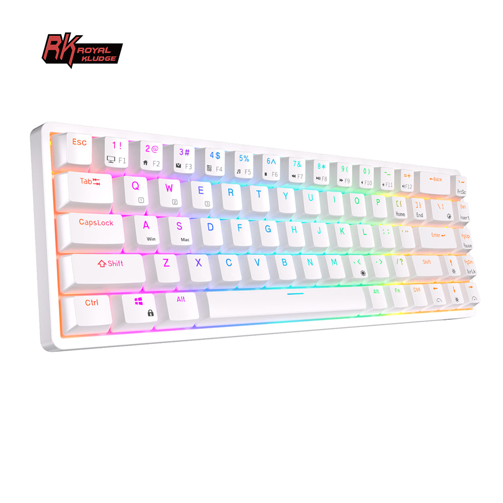 ROYAL KLUDGE RK68 Wireless Hot Swap White 65% Mechanical Keyboard, Red Switch