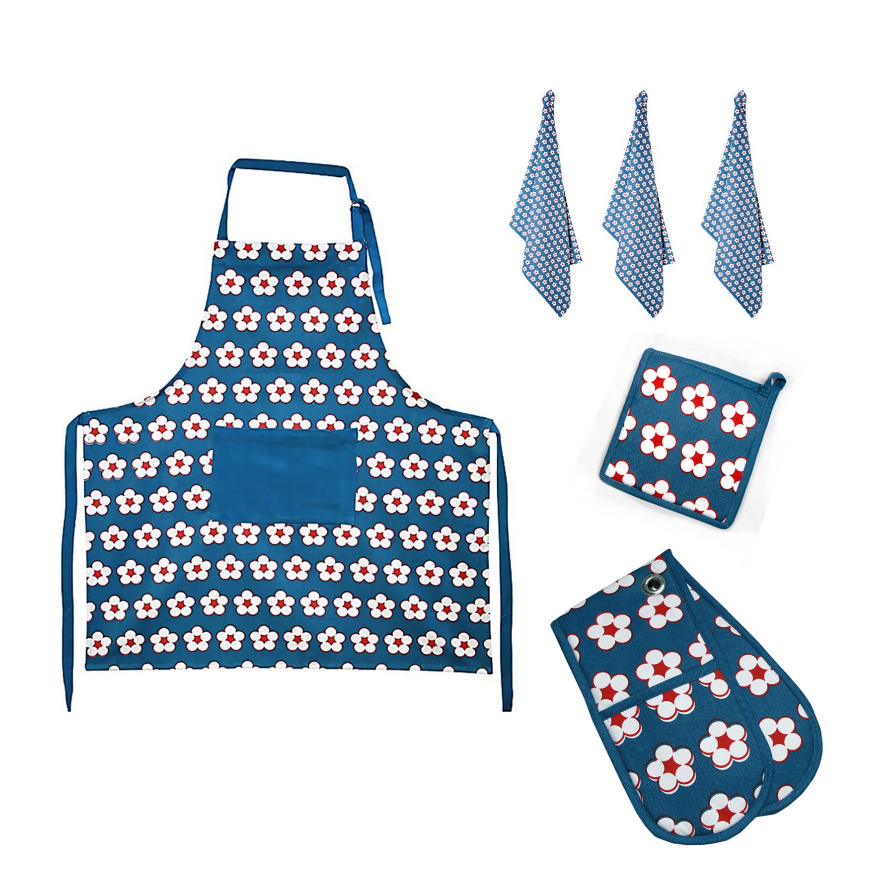 IDC Homewares 6 Pce Cotton Bud Cotton Kitchen Set Navy