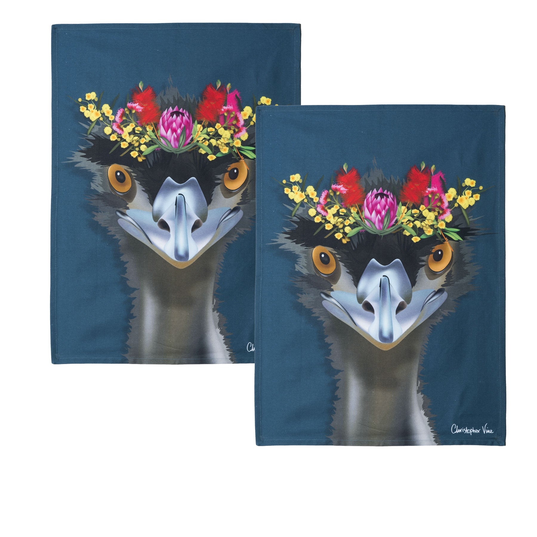 IDC Homewares Set of 2 Christopher Vine Design Tea Towels Emu