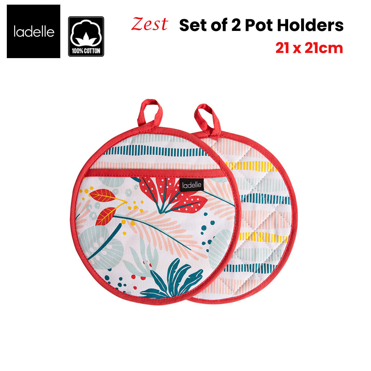 Ladelle Zest Set of 2 Pot Holders 21 x 21 cm