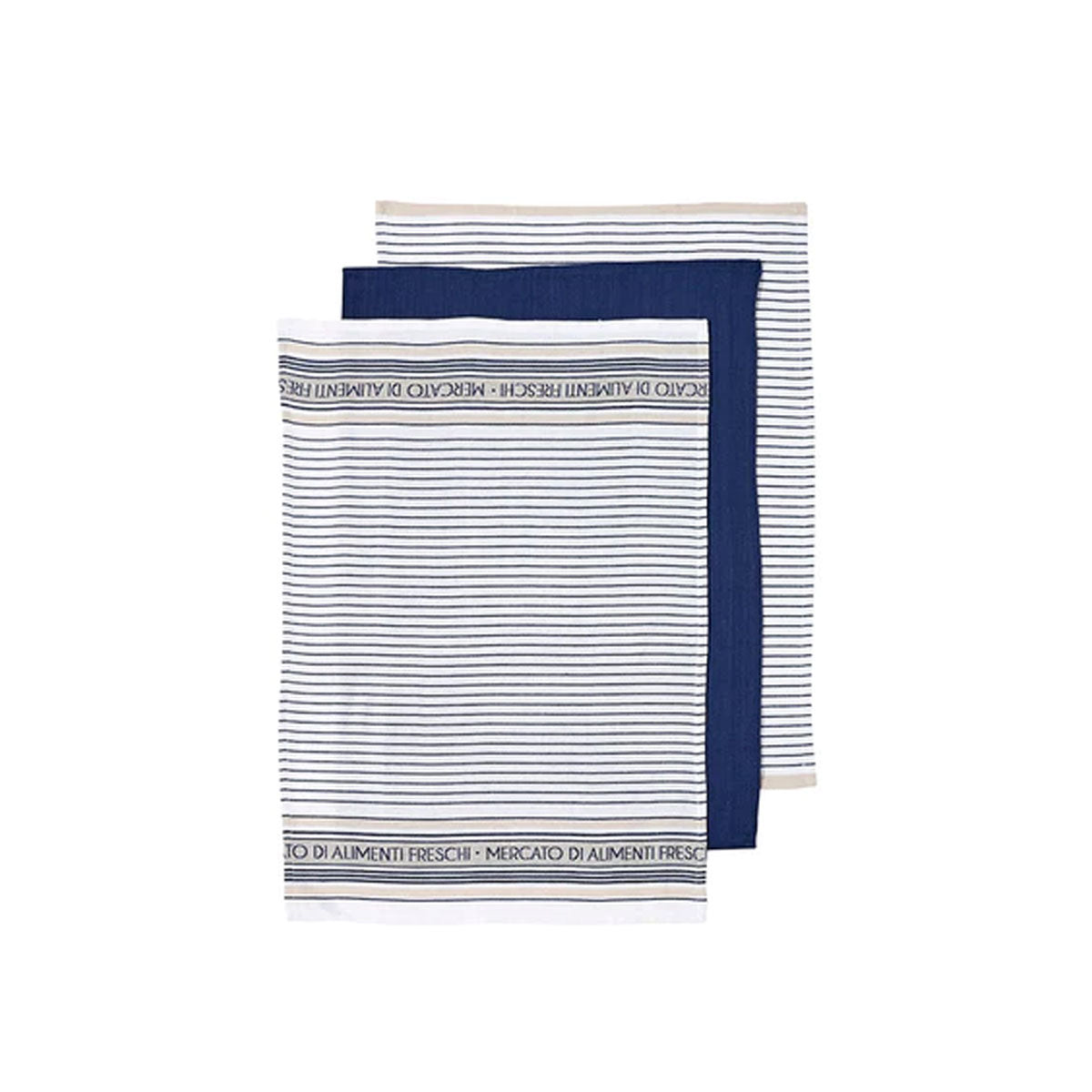 Ladelle Set of 3 Professional Series III Cotton Kitchen Tea Towels Navy 50 x 70 cm