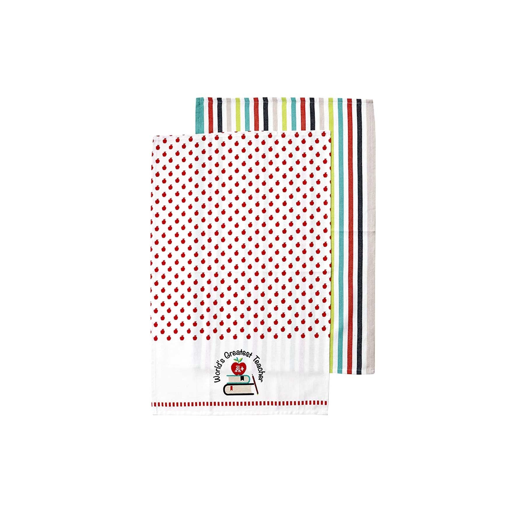 Ladelle Set of 2 World's Greatest Teacher Kitchen / Cleaning 100% Cotton Tea Towels