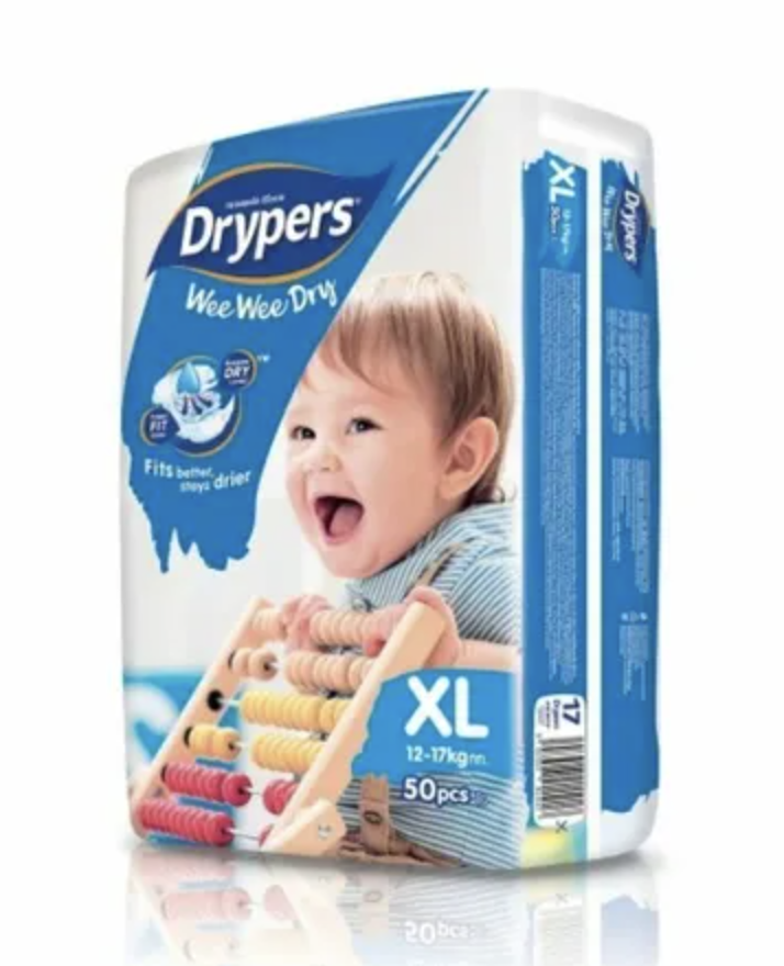 50pk Drypers Wee Wee Dry Disposable Diapers Nappies Nappy - XL 12-17kg